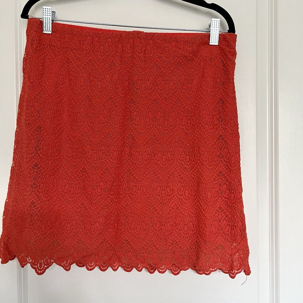 J Crew Women's Size 8 Red Lace Eyelet A-Line Midi Skirt Career Party Summer